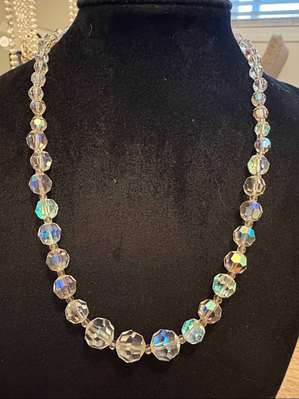Vintage Crystal Aurora Bead Necklace - Clear